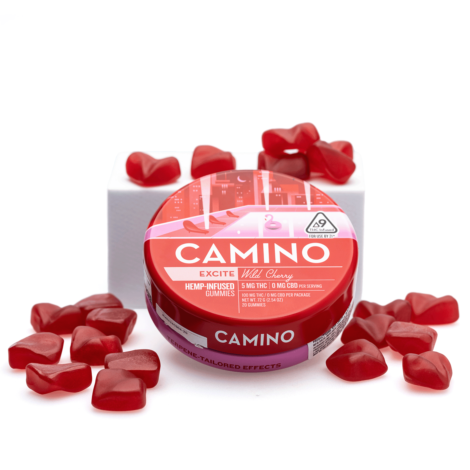 Camino Delta 9 Excite Gummies Wild Cherry 100 Mg Delta 9 THC Total Combo